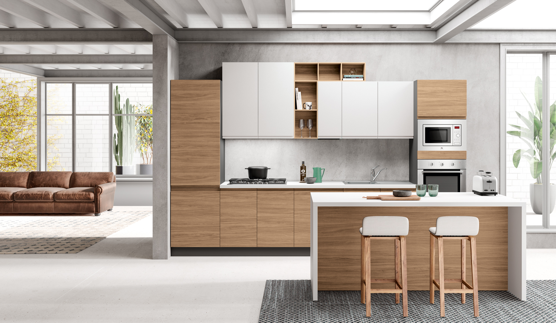 Cucina Adriatica con isola nello showroom Due C. Design