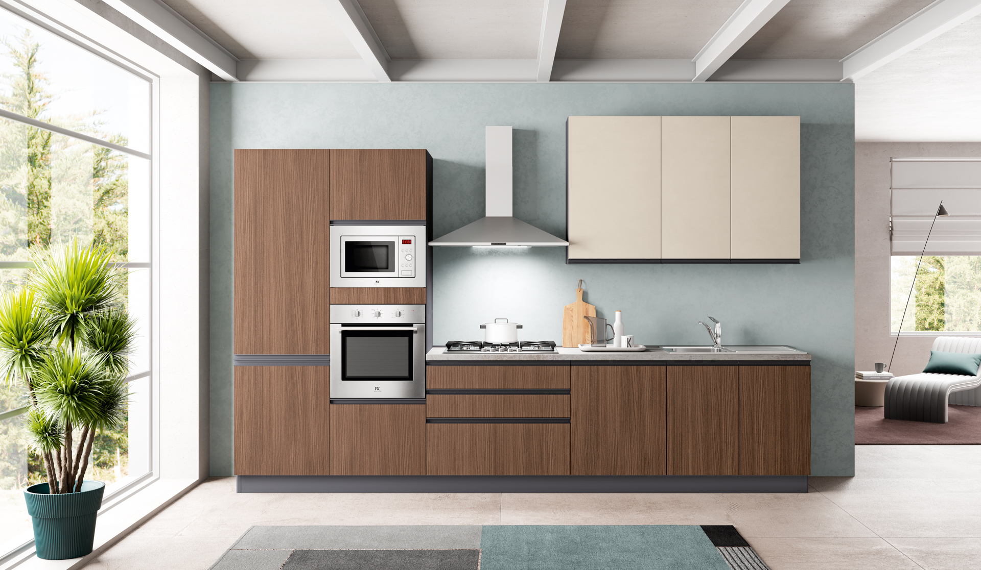 Cucina lineare Adriatica in noce